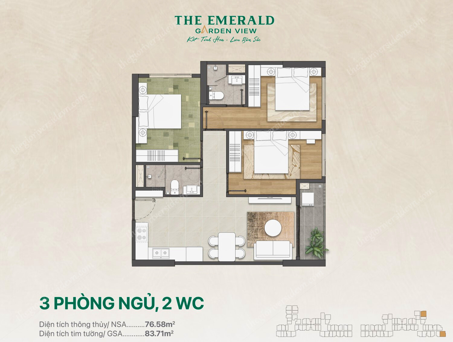 Căn 3pn The Emerald Garden View