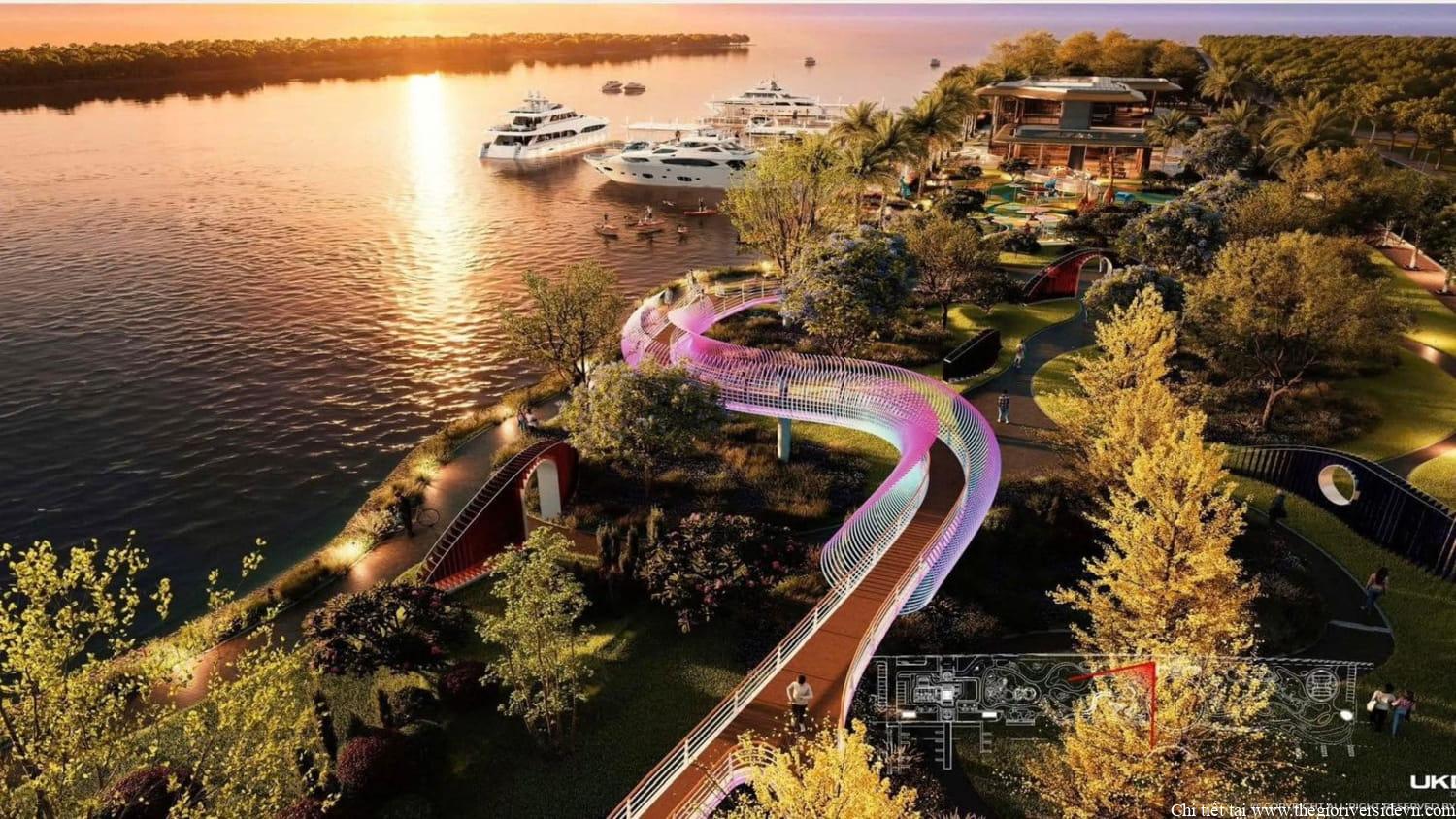 Cầu vòng Chân Mây, tiện ích thuộc The Emerald River Park, đặt trong khuôn viên dự án, thể hiện cấu trúc và vị trí nổi bật