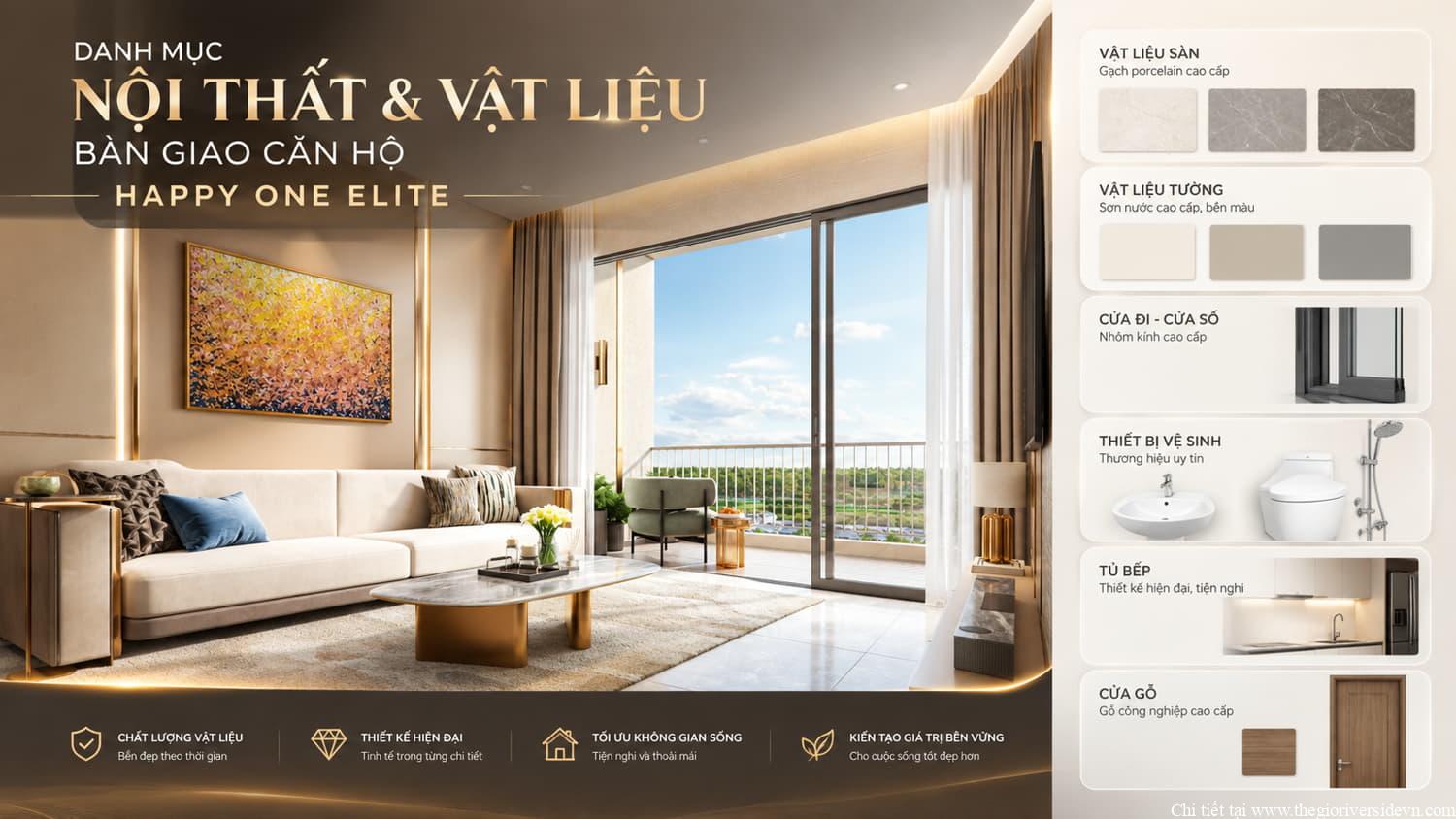 Danh mục vật liệu và trang thiết bị bàn giao căn hộ Happy One Elite chi tiết