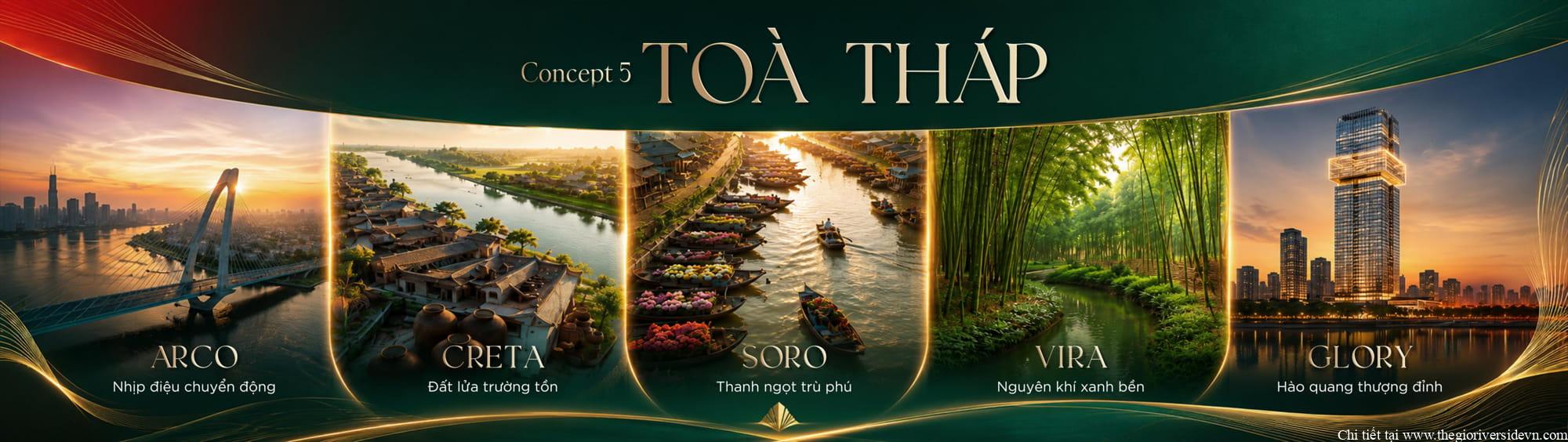 Khái niệm thiết kế số 5 cho tòa tháp thuộc dự án The Emerald River Park, thể hiện bố cục và kiến trúc tổng quan