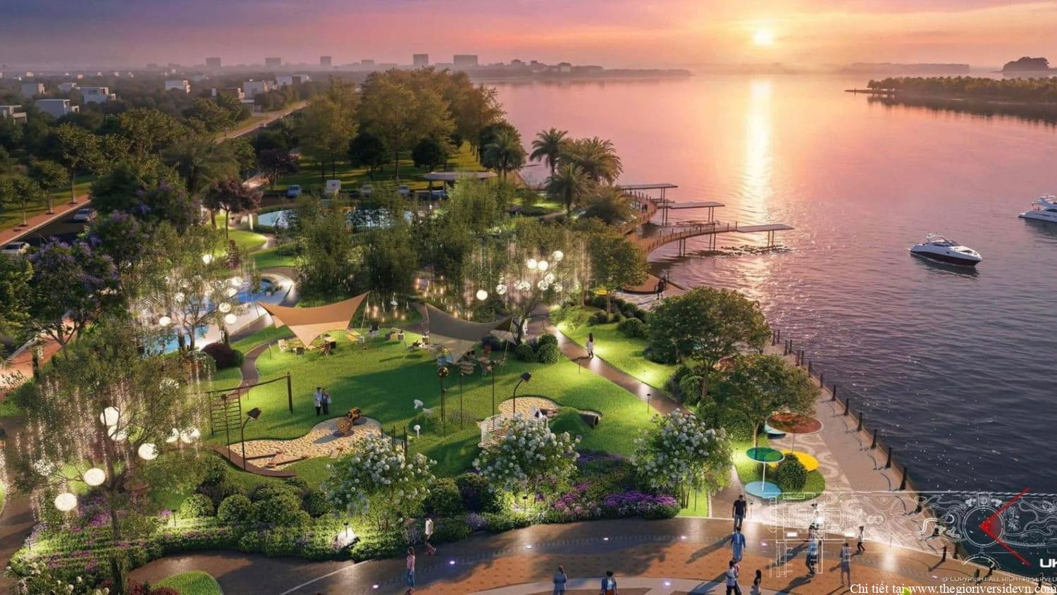 Khu công viên nằm dọc bờ sông mang tên The Emerald River Park, khu vực ven sông của dự án