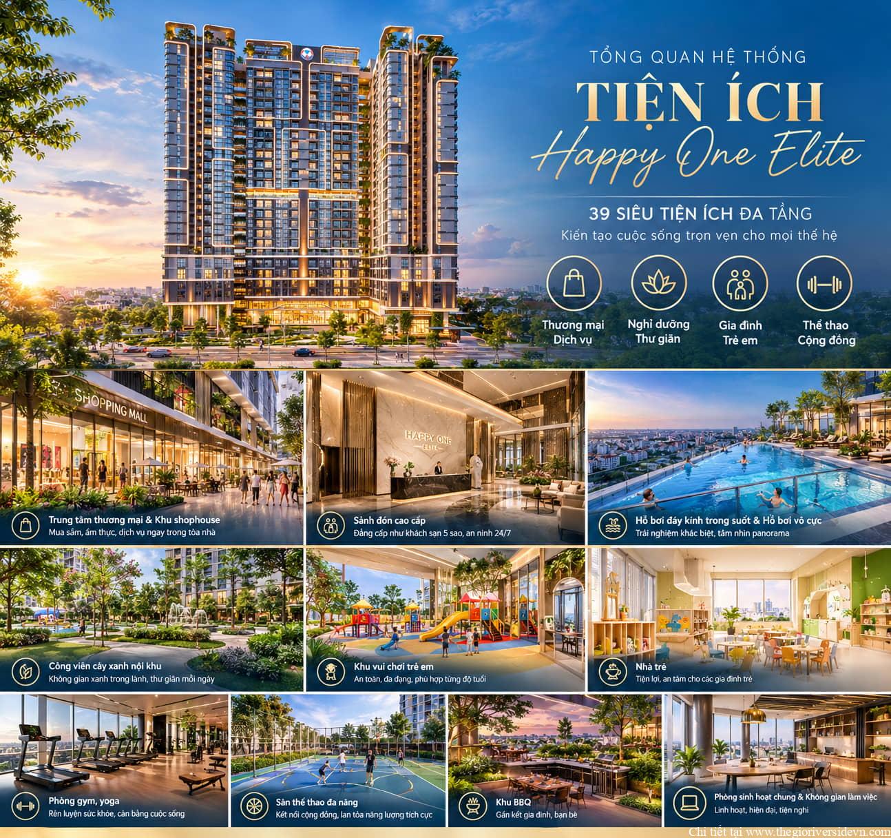 Khu tiện ích đa tầng Happy One Elite gồm 39 tiện ích