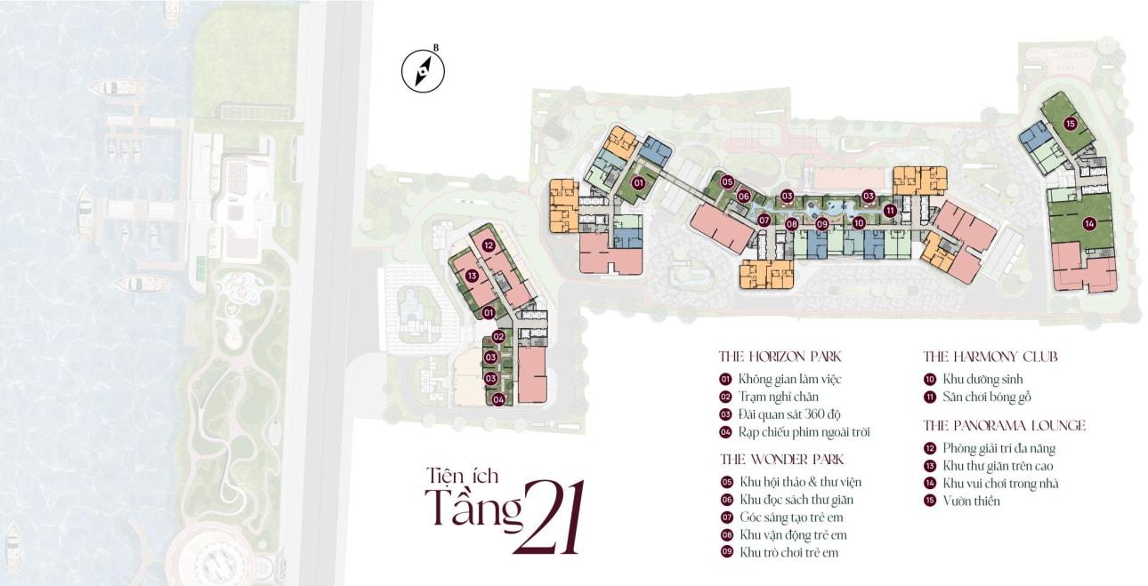 Mặt bằng chi tiết các tiện ích tại tầng 21 của dự án The Emerald River Park thể hiện vị trí và bố trí chức năng