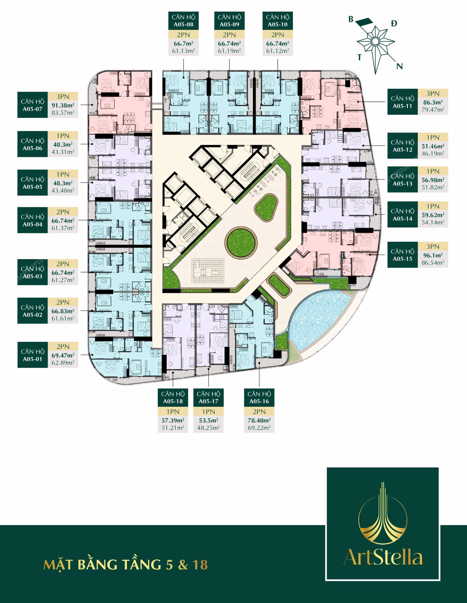 Mặt Bằng Tầng 5 & 18 Dự án Art Stella