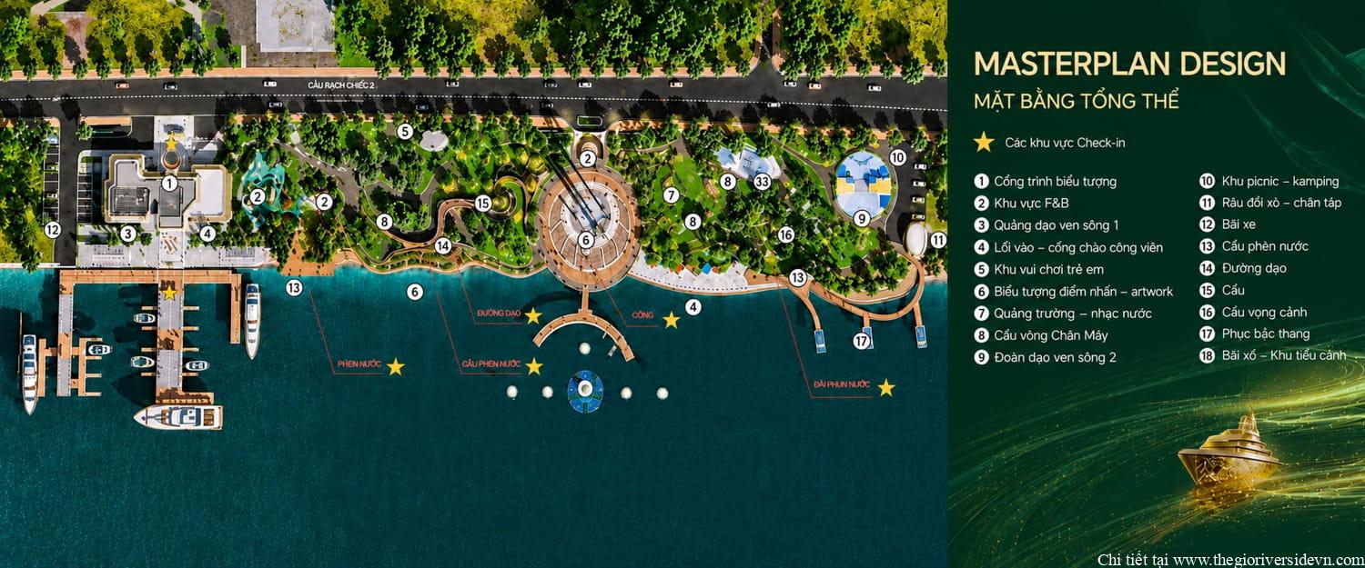 Mặt bằng tổng thể khu bến du thuyền và quảng trường ven sông thuộc The Emerald River Park, thể hiện vị trí khu chức năng
