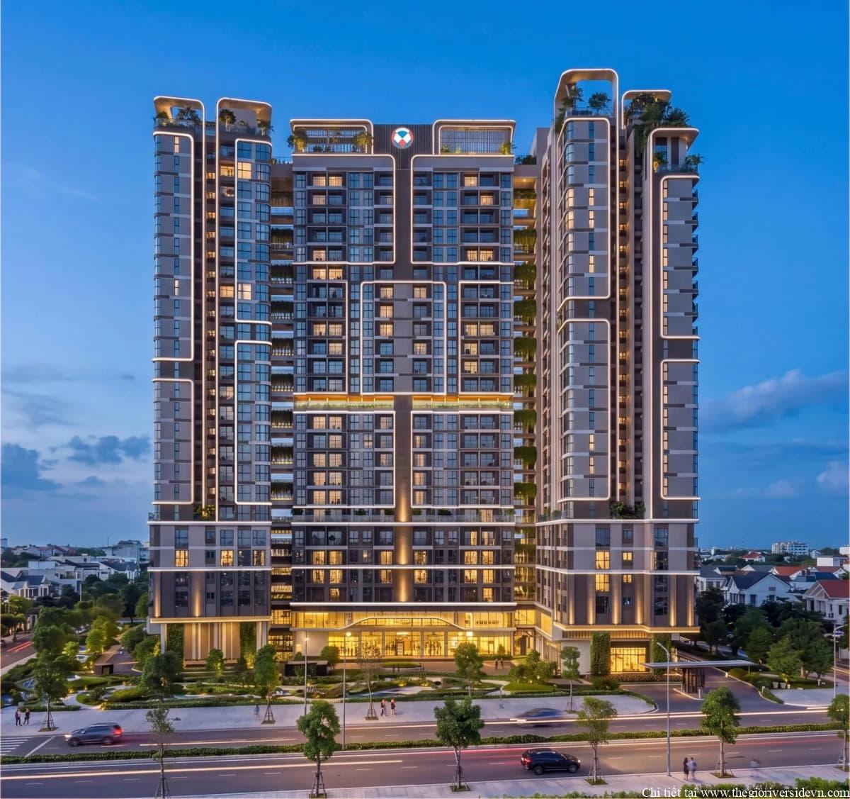 Phối cảnh tòa căn hộ Happy One Elite do Vạn Xuân Group đầu tư, thể hiện kiến trúc hiện đại cùng quy hoạch dự án