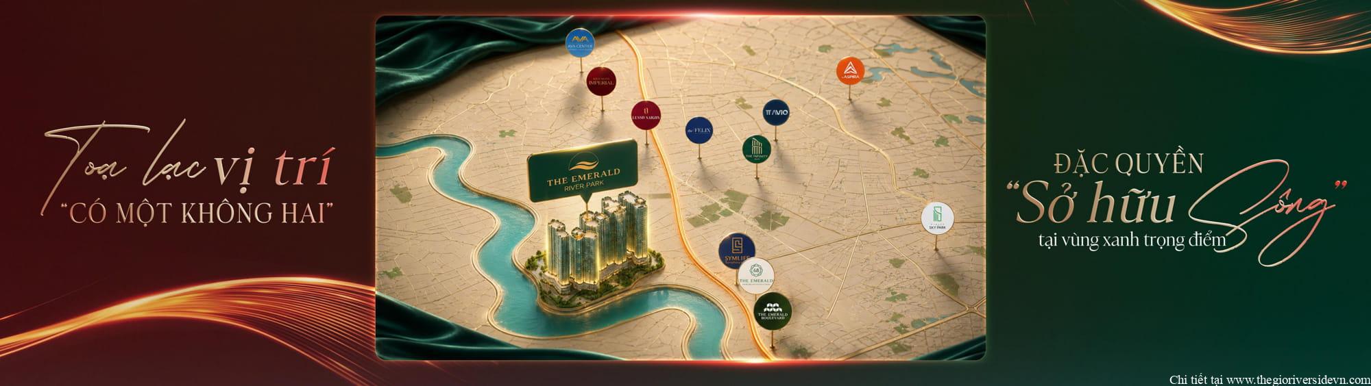 The Emerald River Park nằm tại vị trí độc đáo sở hữu sông riêng trong vùng xanh trọng điểm của khu vực