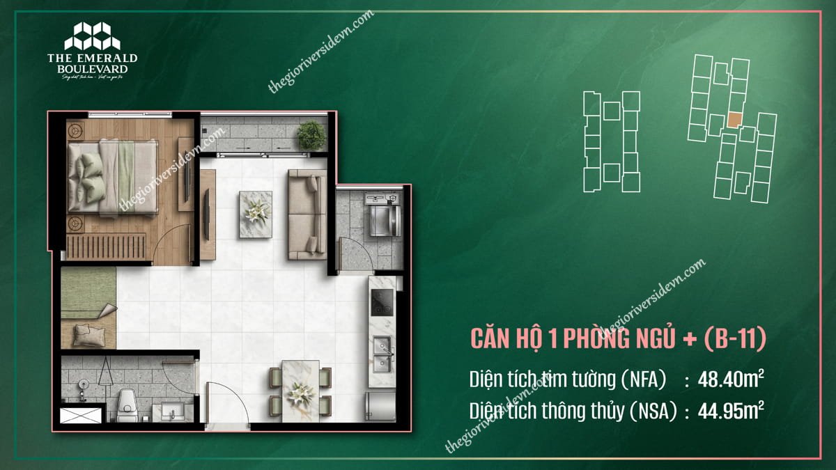 Thiết Kế Căn Hộ 1PN Plus B-11 The Emerald Boulevard