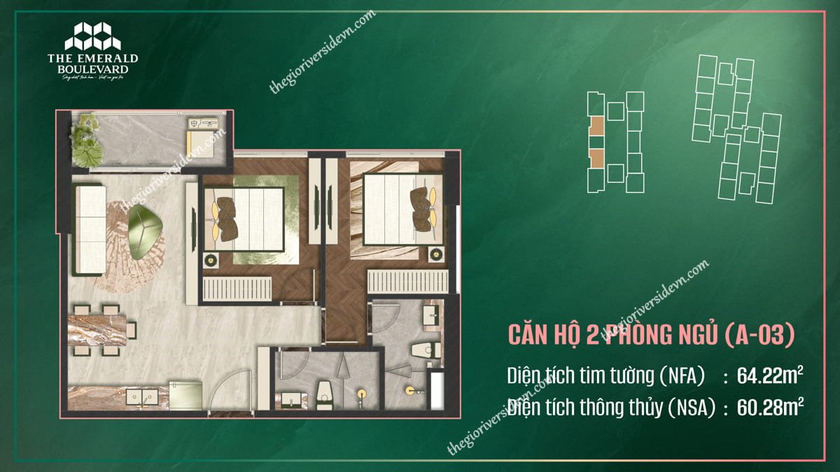 Thiết Kế Căn Hộ 2PN A-03 The Emerald Boulevard