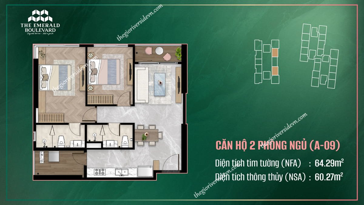 Thiết Kế Căn Hộ 2PN A-09 The Emerald Boulevard