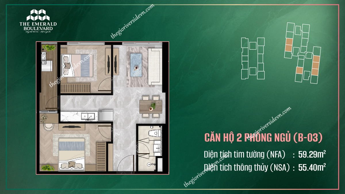 Thiết Kế Căn Hộ 2PN B-03 The Emerald Boulevard
