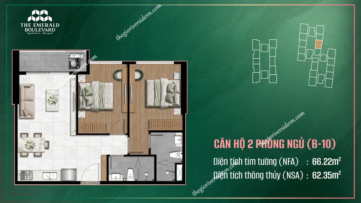Thiết Kế Căn Hộ 2PN B-10 The Emerald Boulevard