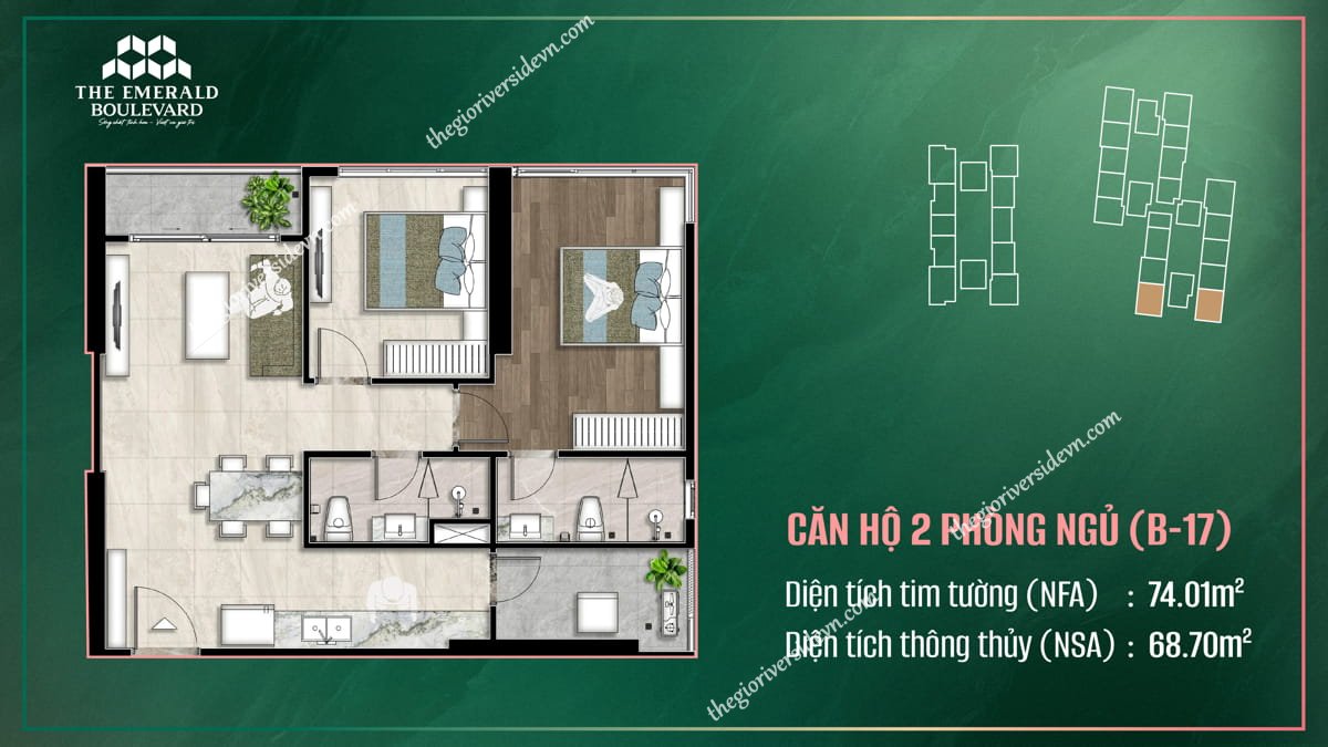 Thiết Kế Căn Hộ 2PN B-17 The Emerald Boulevard