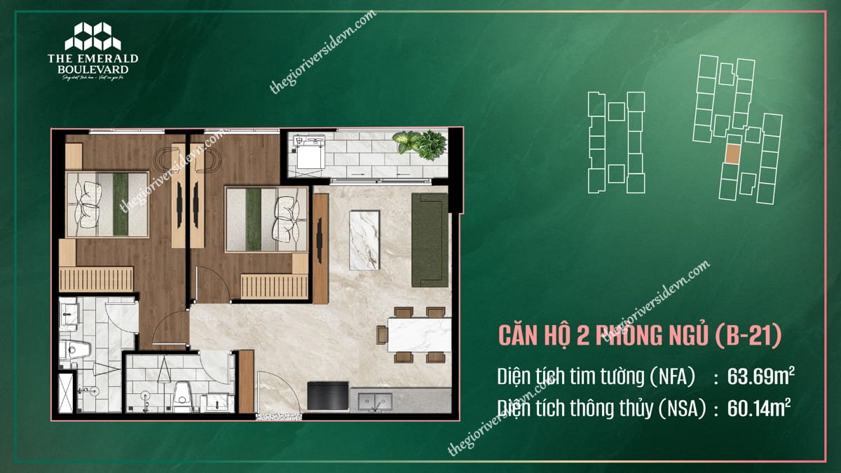 Thiết Kế Căn Hộ 2PN B-21 The Emerald Boulevard
